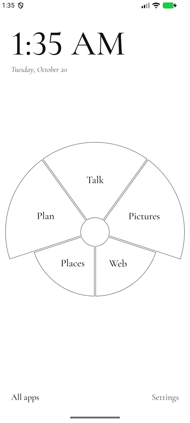 The Rose home: a round chart of five petals, Talk, Pictures, Web, Places and Plan, the larger ones holding more tiles.