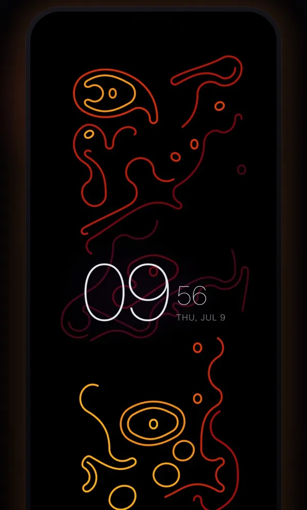 Red and orange loops around a large clock reading 09:56.