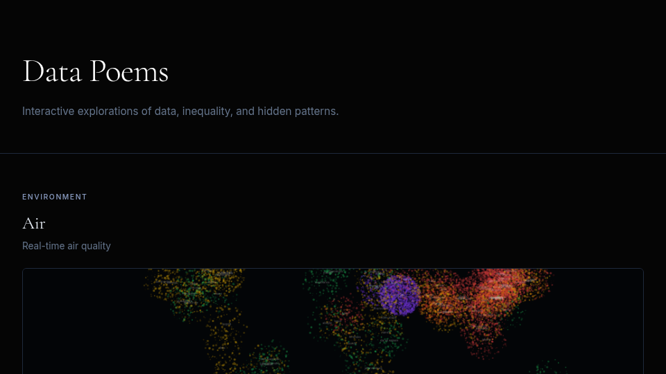 Data Poems homepage with air quality visualization