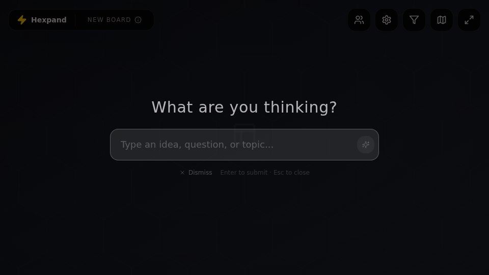 Hexpand brainstorming interface with hex grid prompt