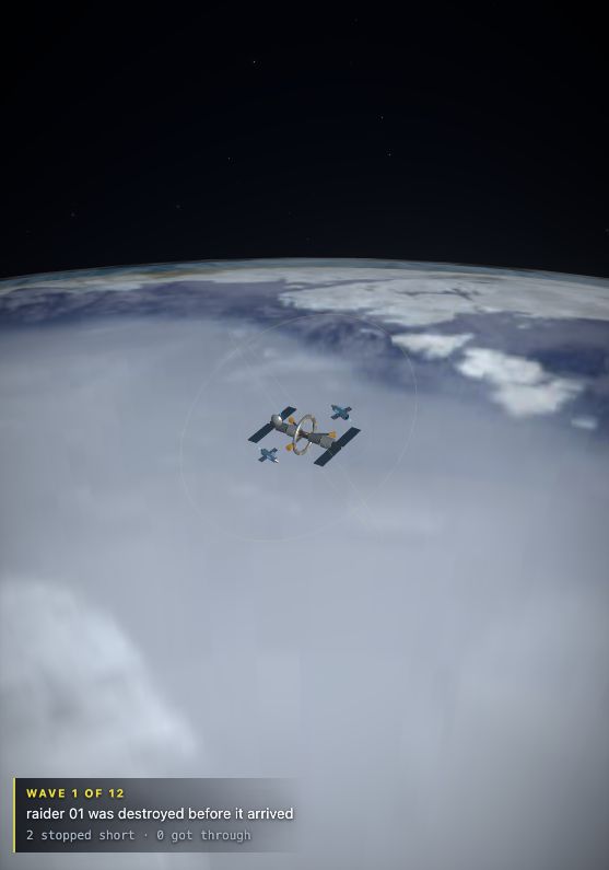 Anchor station and attacking craft above the curved blue Earth
