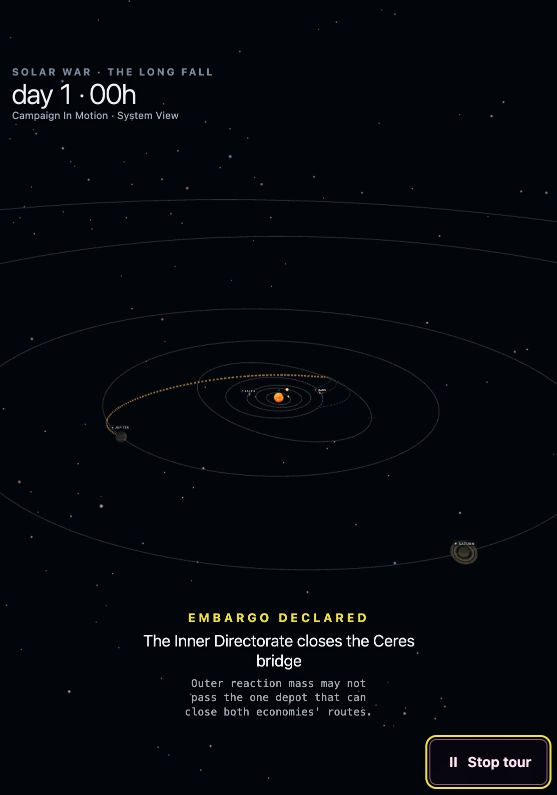 Fleet routes descending from Jupiter through Ceres toward Mars